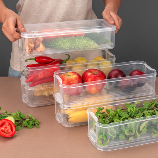 3 Fridge Storage Container Fridge Organizer With Lid Stackable Fridge Storage Containers Plastic Freezer Storage Containers For Fish Meat Vegetables Fruits Pack Of 3pcs 1500ml Approx