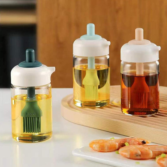 2 In 1 Glass Oil Dispenser Jar Bottle With Brush (1 Set)