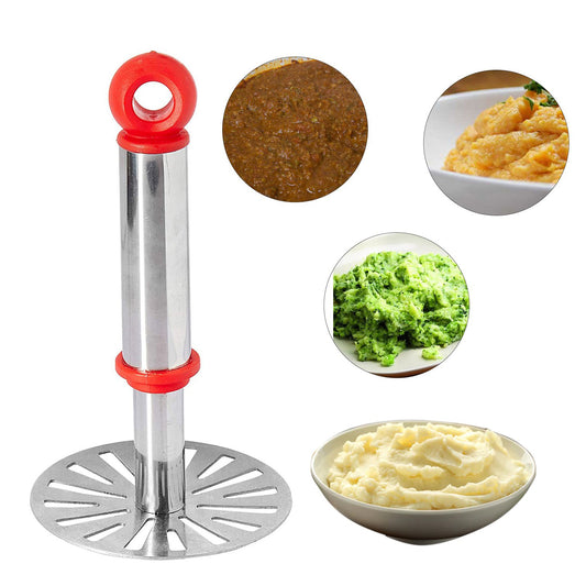 Ganesh Potatopav Bhaji Masher With Plastic Handle Silver Plastic - Oval Pav Masher Potato 1-piece Smasher Handle Multicolor