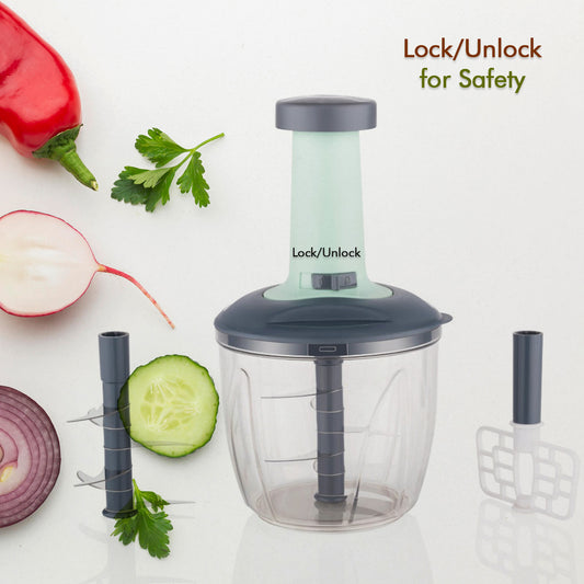 1100 Ml 2 In 1 Push Up Chopper With Blender Affixed With 6 Sharp Blade Vegetable And Fruit Cutter With Easy Push And Chop Button