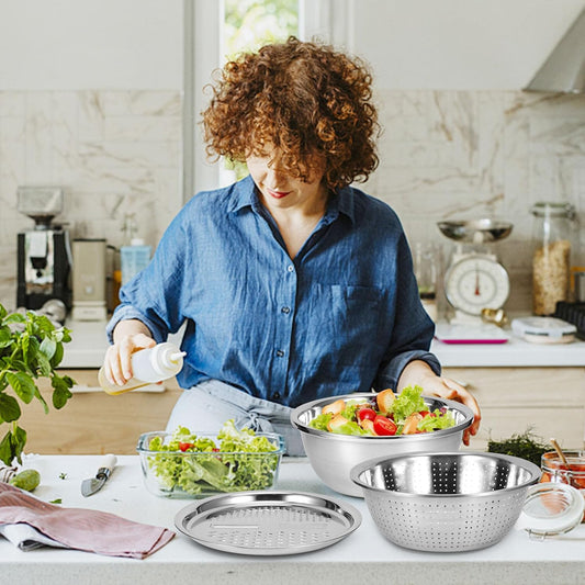 3-in-1 Stainless Steel Mixing Straining Grater Bowl Set
