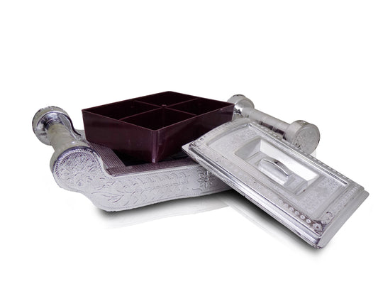 Multipurpose 4 Section Royal Design Silver Storagegift Box