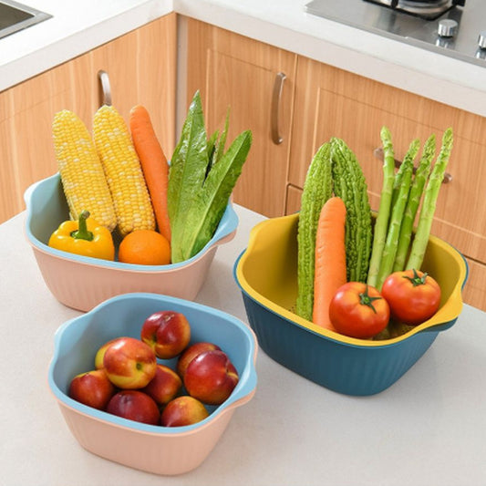 Kitchen Bowl Plastic Washing Bowl And Strainer Drainer Basket For Home Kitchen Use