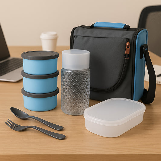 All In One Lunch Box With Fabric Bag For Office School Use