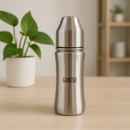 Ganesh Stainless Steel Baby Feeding Bottle Milk Bottle For New Born Infants Toddler Up To 3 Years Bfa Free (250 Ml Approx)