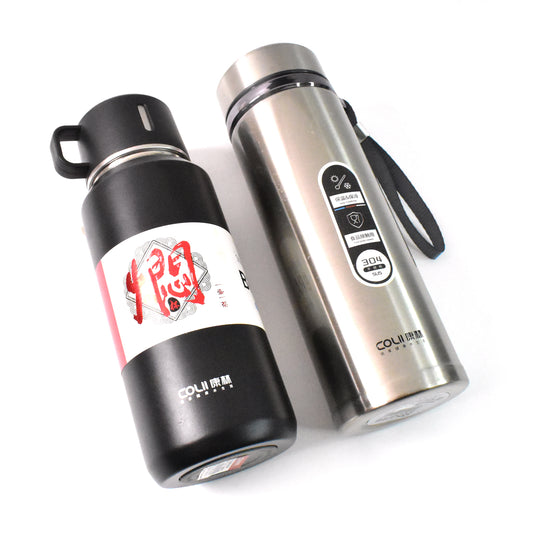 Stainless Steel Vacuum Insulated Water Bottle Cup Leak Proof Flask For Tea Coffee Reusable Water Bottle With Hanging Strap Bottle For Hot Cold Drinks Wide Mouth Water Flask (900 Ml Mix Color)