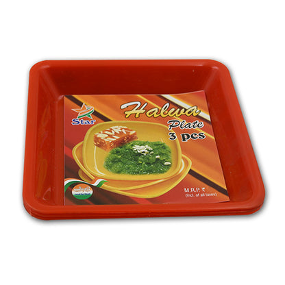 Square Plastic Halwa Dinner Plate Snacks  Breakfast Restaurant Serving Trays Home School Coffee Hotel Kitchen Office (3 Pcs Set)