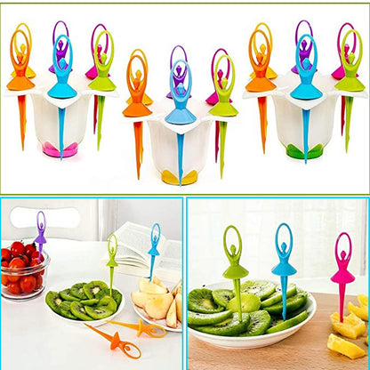 Dancing Doll Fruit Fork Cutlery Set With Stand Set Of 6.