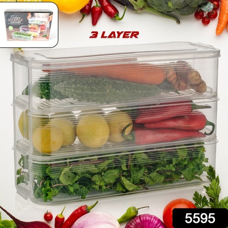 3 Fridge Storage Container Fridge Organizer With Lid Stackable Fridge Storage Containers Plastic Freezer Storage Containers For Fish Meat Vegetables Fruits Pack Of 3pcs 1500ml Approx