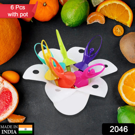 Dancing Doll Fruit Fork Cutlery Set With Stand Set Of 6.