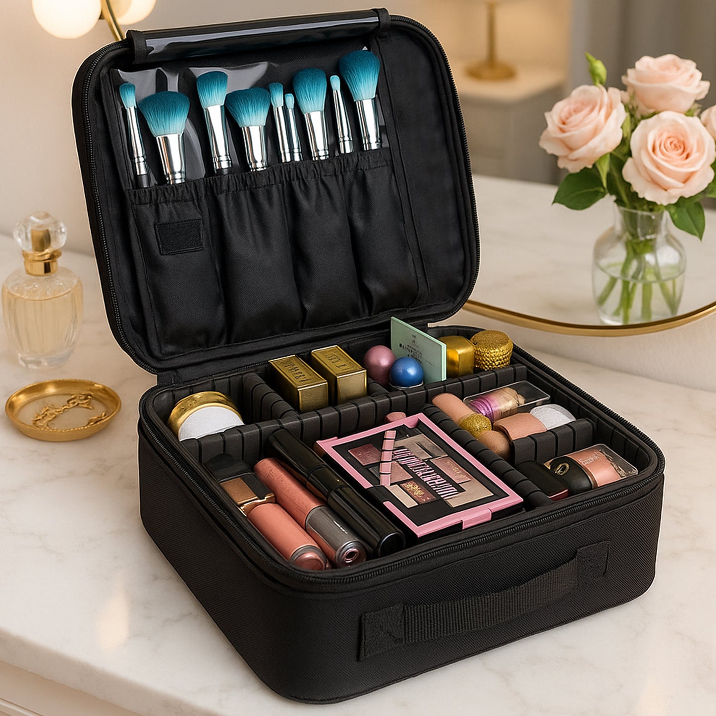 Black Premium Led Light Makeup Organizer Box (1 Pc)