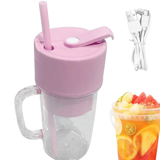 2 In1 Portable Crusher Juicer With Handle  Straw For Smoothie Sipper Usb Rechargeable (340 Ml) 6 Stainless Steel Blades Compact Juicer Mixer Juicer Portable Fresh Juice Blender Portable Electric Juicer ( 340 Ml )