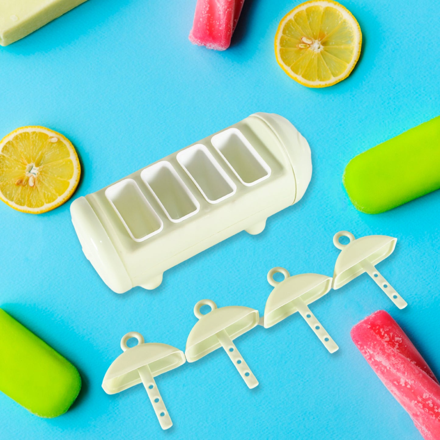 Cartoon Shape Mold Ice Candy Popsicle Mold Ice Plastic Ice Candy Maker Kulfi Maker Molds Set With 4 Cups (1 Pc  Multicolor)