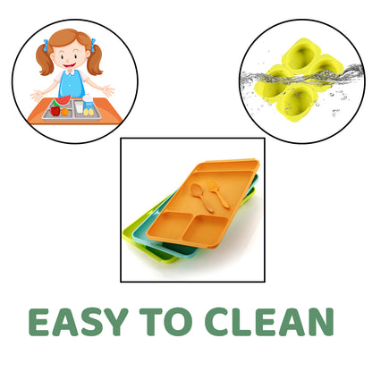 4compartment Dish With Spoon And Fork(1 Dish Set With 1spoon And 1fork) Dinner Plate Plastic Compartment Plate Pav Bhaji Plate 4-compartments Divided Plastic Food Plate.