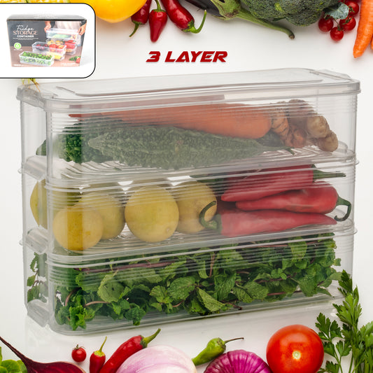 3 Fridge Storage Container Fridge Organizer With Lid Stackable Fridge Storage Containers Plastic Freezer Storage Containers For Fish Meat Vegetables Fruits Pack Of 3pcs 1500ml Approx
