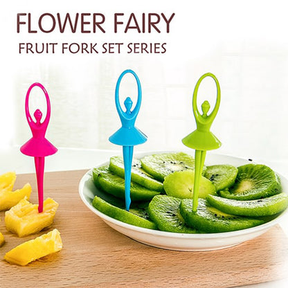 Dancing Doll Fruit Fork Cutlery Set With Stand Set Of 6.