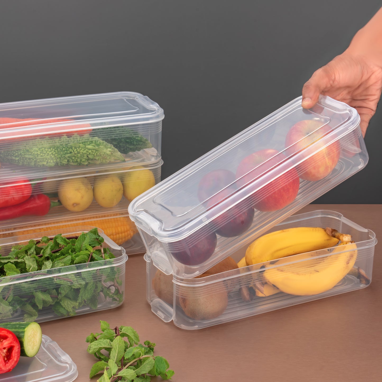 3 Fridge Storage Container Fridge Organizer With Lid Stackable Fridge Storage Containers Plastic Freezer Storage Containers For Fish Meat Vegetables Fruits Pack Of 3pcs 1500ml Approx