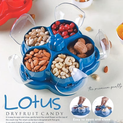 Lotus Shape Rotating Dry Fruit  Snack Organizer Box With Compartments (1 Pc)