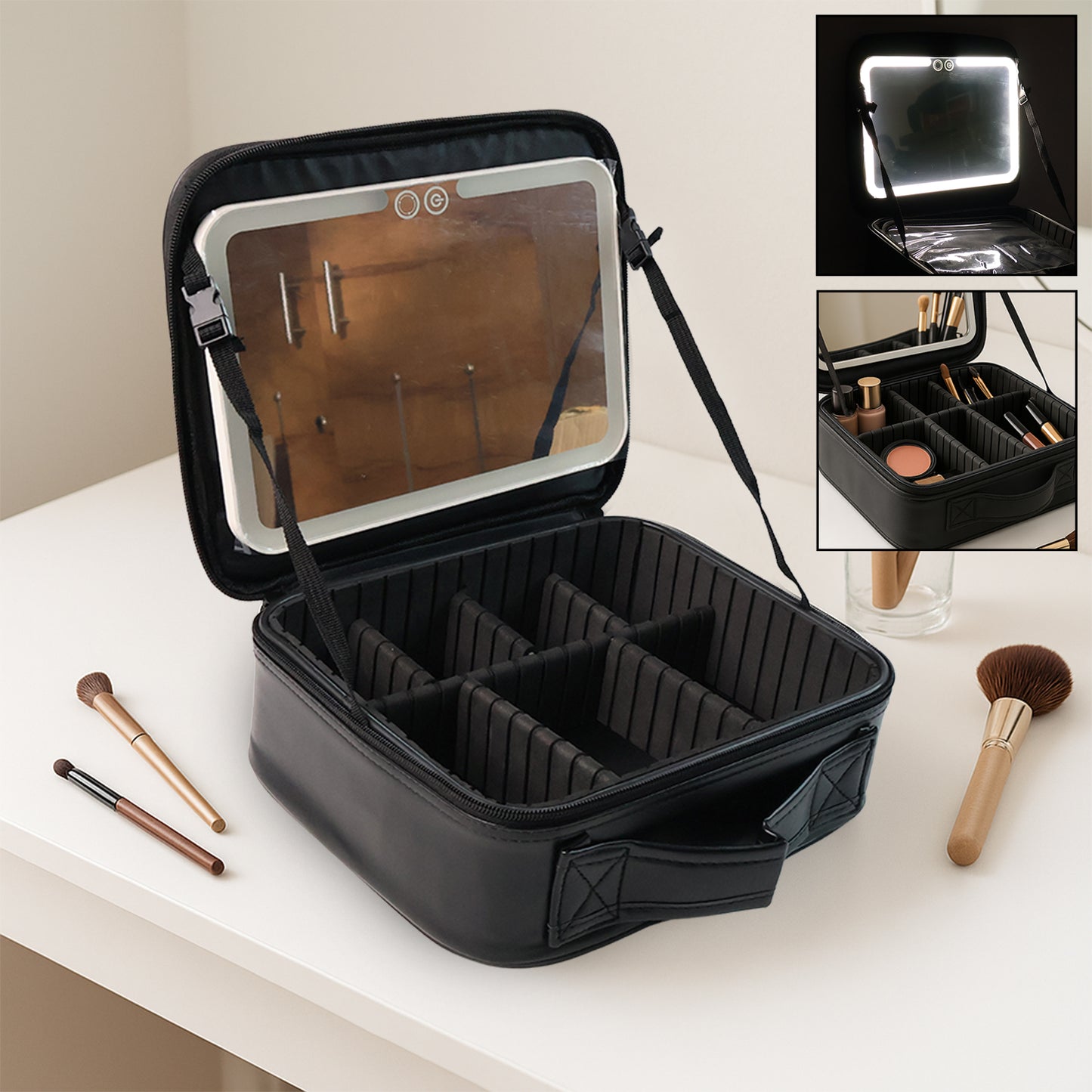 Black Premium Led Light Makeup Organizer Box (1 Pc)