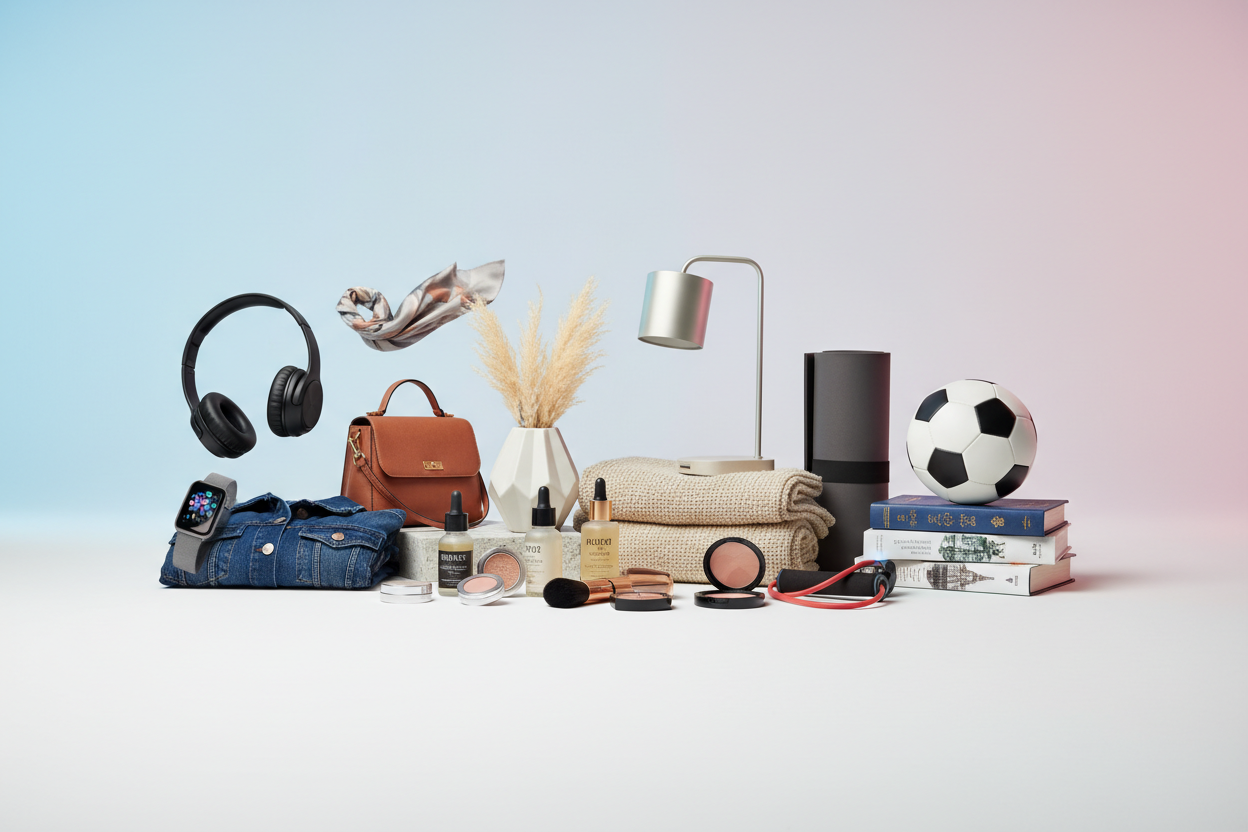 Create a benner for my online store selling products in various categories. Do not write any text.