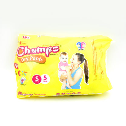 Small  Champs Dry Pants Style Diaper- Small Best For Travel  Absorption Champs Baby Diapers Champs Soft And Dry Baby Diaper Pants (S5 Pcs )