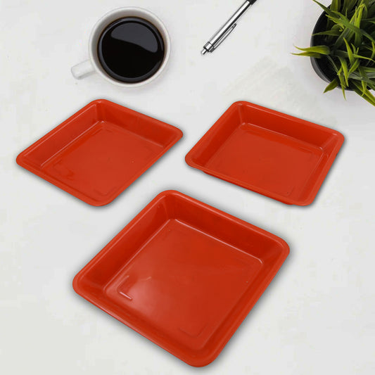 Square Plastic Halwa Dinner Plate Snacks  Breakfast Restaurant Serving Trays Home School Coffee Hotel Kitchen Office (3 Pcs Set)