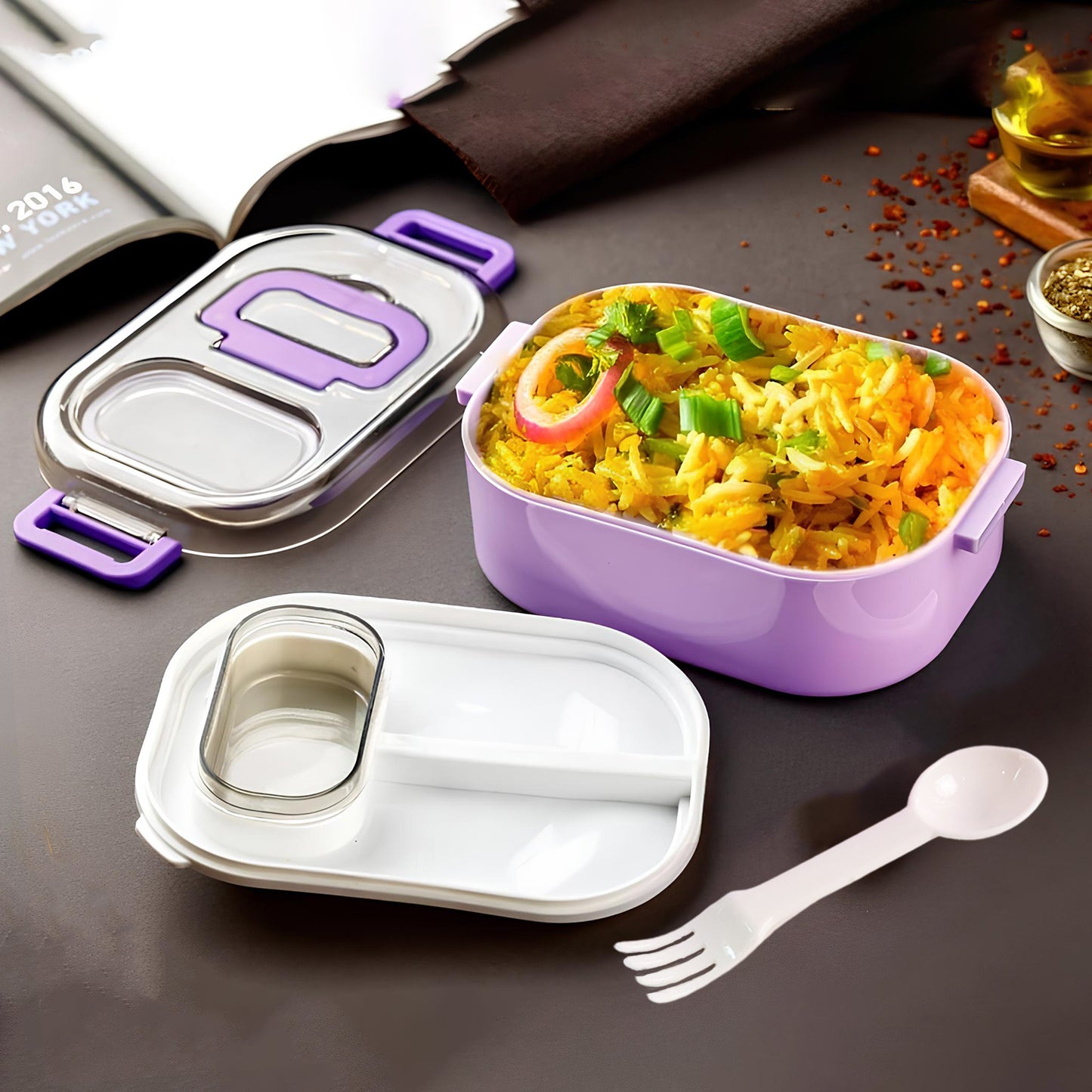 Multi-functional 1 Set Leakproof Lunch Box With Cutlery  Tumbler