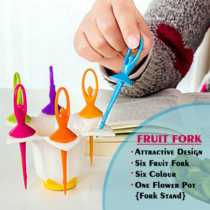 Dancing Doll Fruit Fork Cutlery Set With Stand Set Of 6.