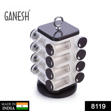 Ganesh Multipurpose Revolving Spice Rack With 16 Pcs Dispenser Each 100 Ml Plastic Spice Abs Material 1 Piece Spice Set 1 Piece Spice Set  (Plastic)