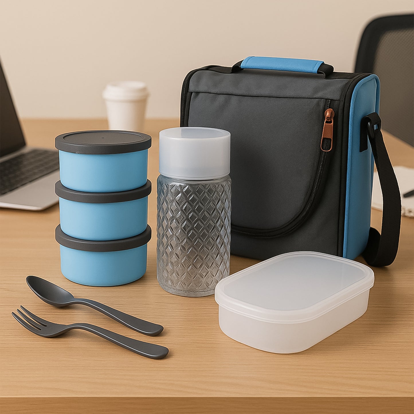 All In One Lunch Box With Fabric Bag For Office  School Use