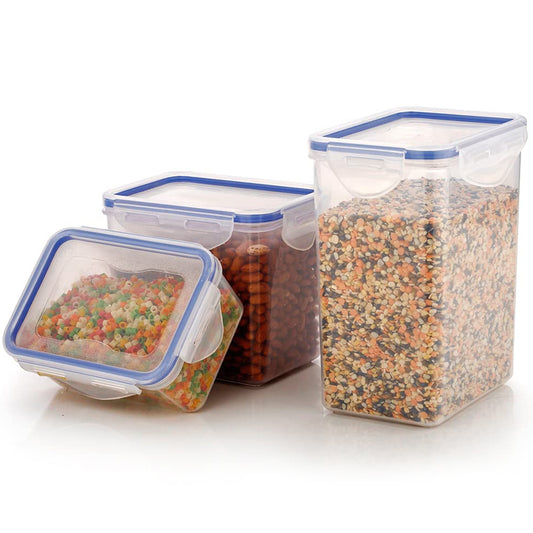 Rectangle Abs Airtight Food Storage Containers With Leak Proof Locking Lid Storage Container Set Of 3 Pc (Approx Capacity 500ml1000ml1500ml Transparent)