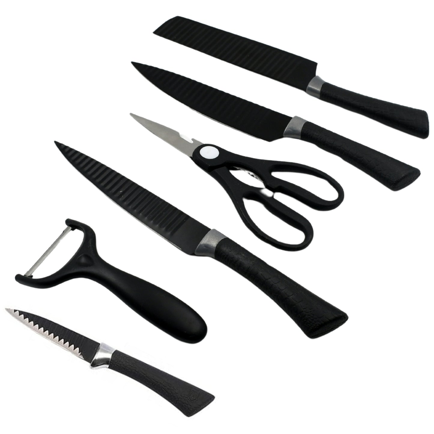 6 Pieces Professional Kitchen Knife Set Meat Knife Chefs Knife With Non-slip Handle For Home Kitchen And Restaurant With Chef Peeler And Scissor (Stainless Steel  6 Pcs Set)