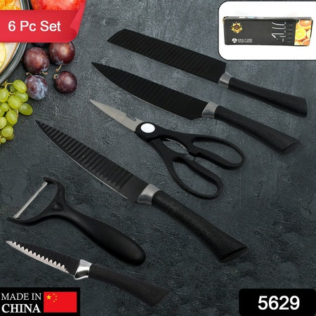 6 Pieces Professional Kitchen Knife Set Meat Knife Chefs Knife With Non-slip Handle For Home Kitchen And Restaurant With Chef Peeler And Scissor (Stainless Steel  6 Pcs Set)