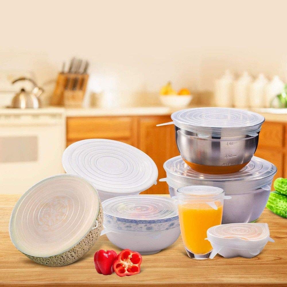 Silicone Stretch Lids Reuseable Microwave Safe Flexible Covers (Set Of 6) (Loose Pack)
